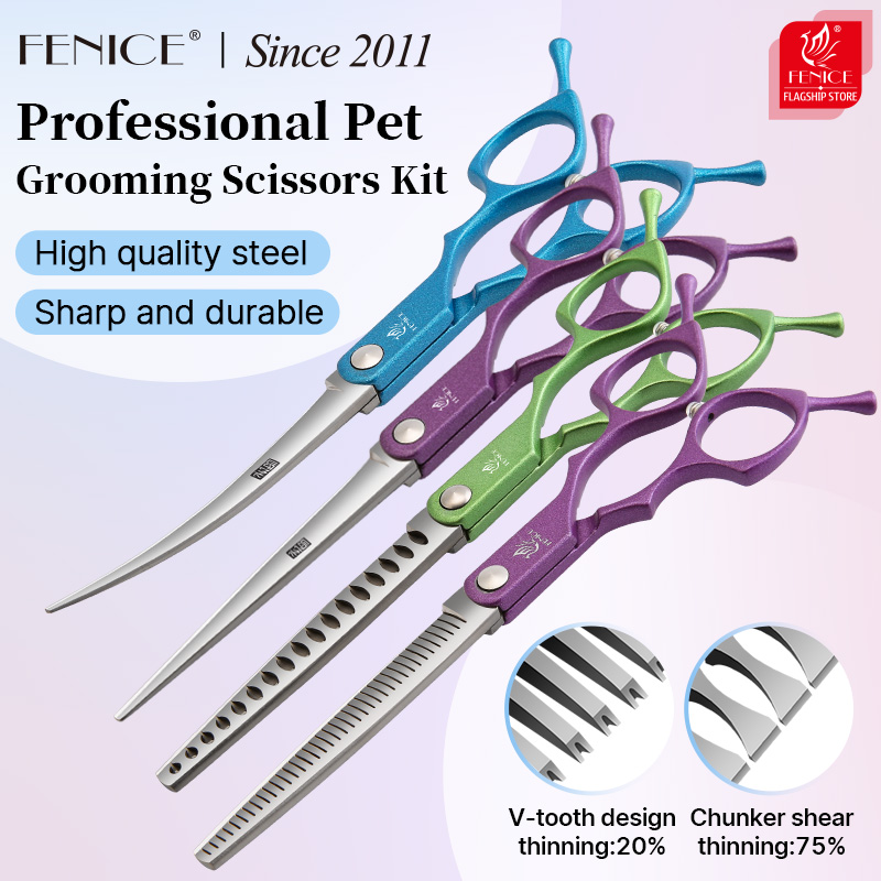 Grooming Scissors - Fenice 6.5 Inch Colorful Straight Curved
