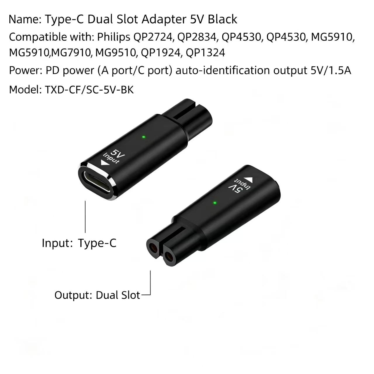 5V Type‑C Female to Dual Slot  - Electric Shaver Rotary recension och pris
